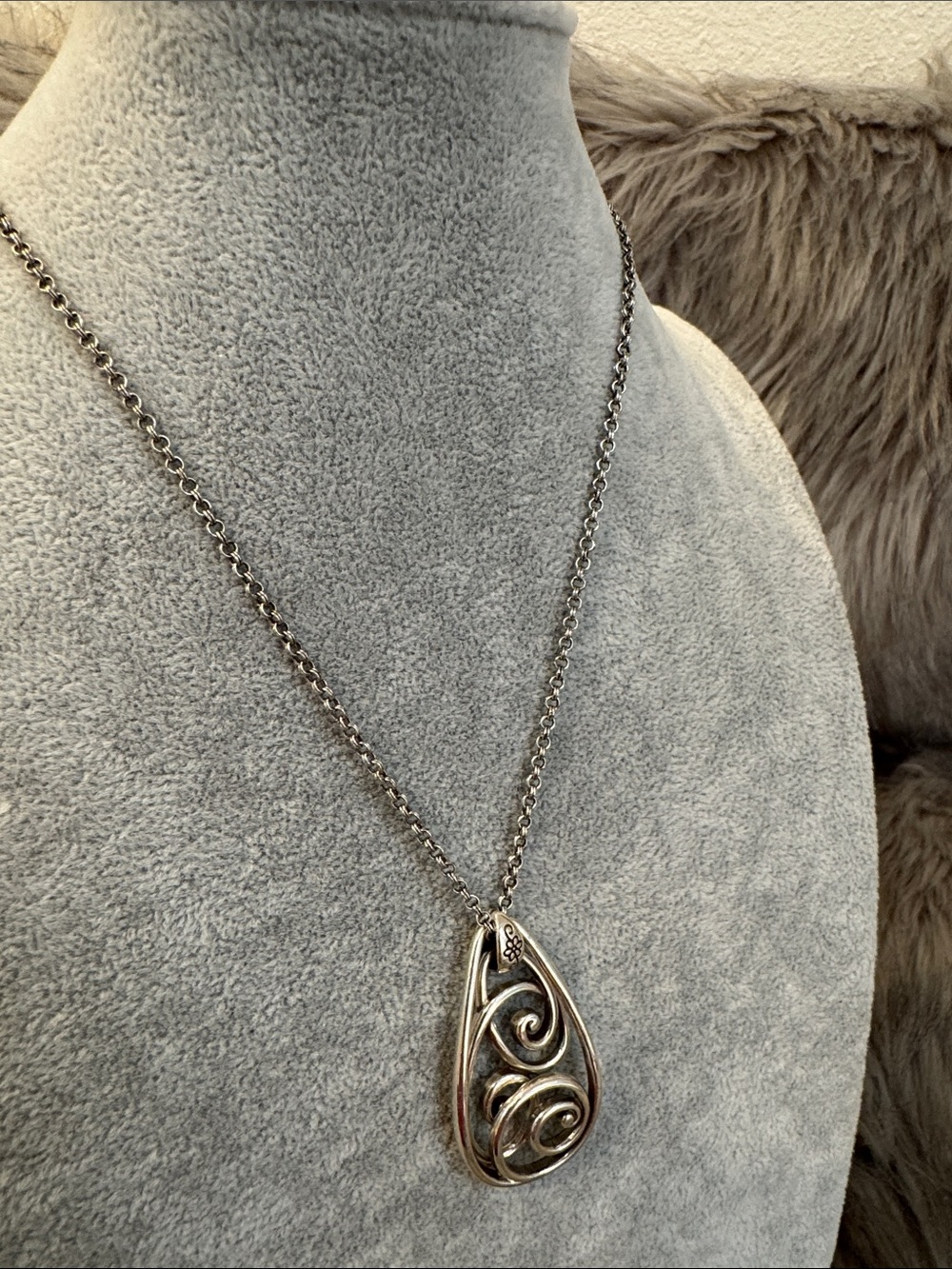 Brighton Elegant Silver Swirl Teardrop Pendant Necklace - Women Jewelry